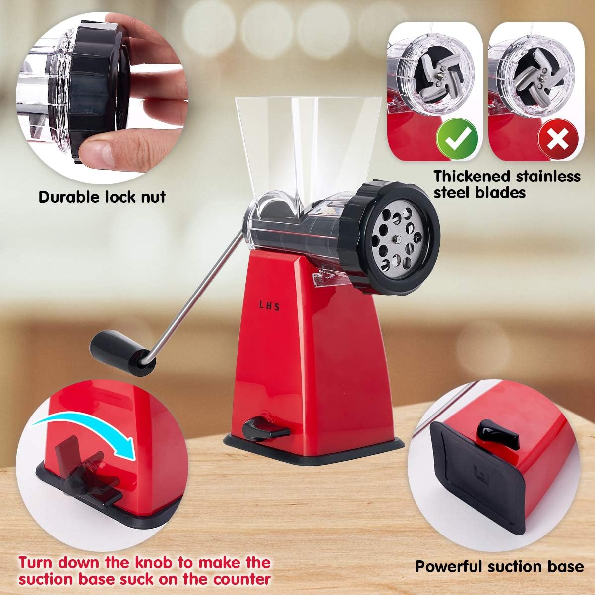 Manual Meat Grinder with Stainless Steel Blades Heavy Duty Powerful Suction Base for Home Use Fast and Effortless for All Meats-White