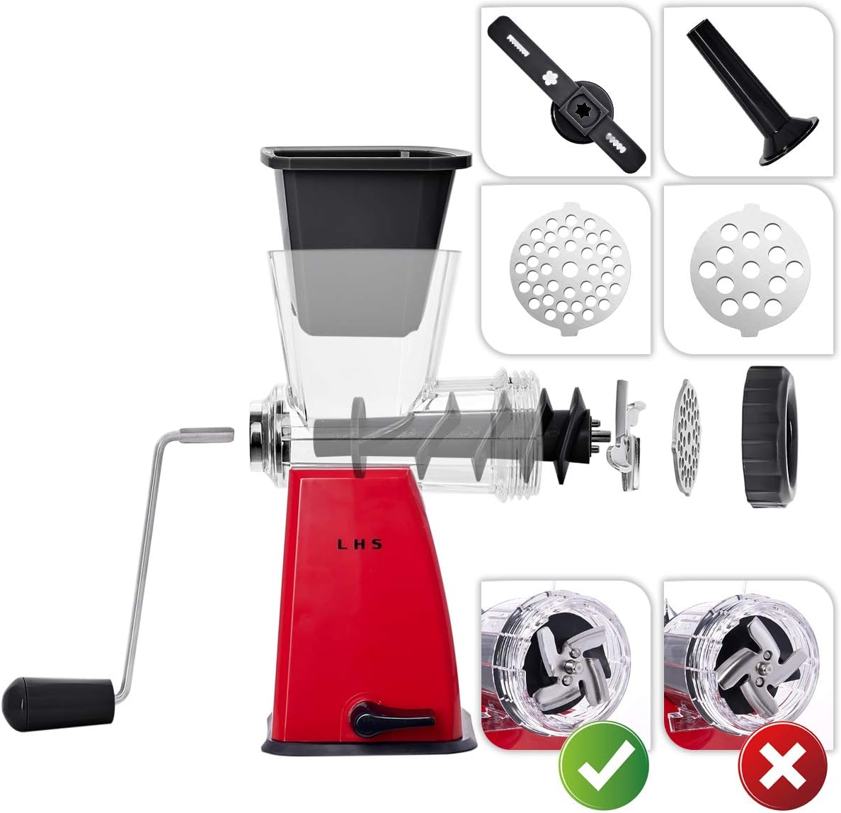 Manual Meat Grinder with Stainless Steel Blades Heavy Duty Powerful Suction Base for Home Use Fast and Effortless for All Meats-White