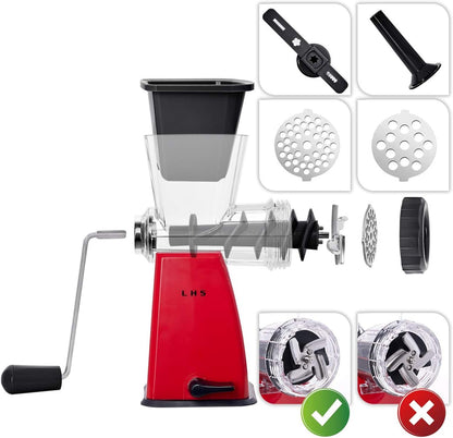 Manual Meat Grinder with Stainless Steel Blades Heavy Duty Powerful Suction Base for Home Use Fast and Effortless for All Meats-White