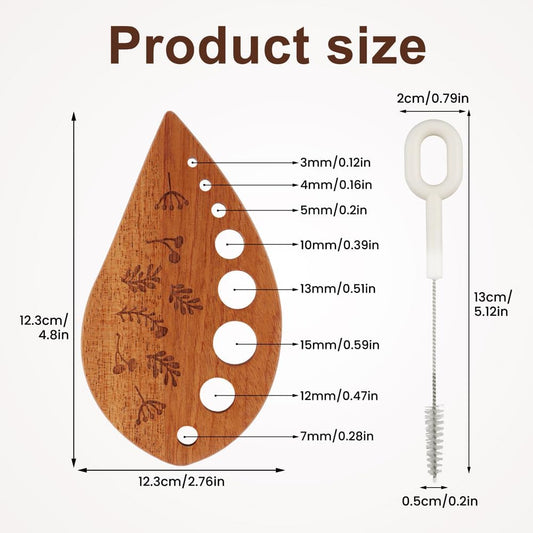 Wooden Herb Stripper 8-Hole Vegetable Leaf Separator, Herb Peeler for Quick Leaf Stripping for Kale, Collard Greens, Thyme, Basil, Rosemary Stripper Kitchen Gadget