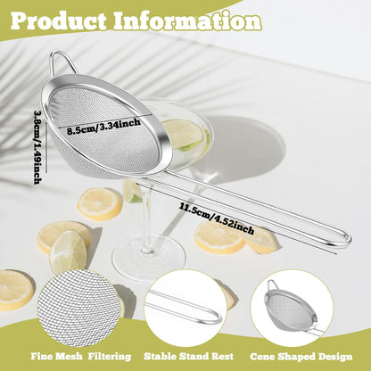 10 Pack Stainless Steel Cocktail Strainer,5 Pcs Cone Shaped Small Fine Mesh Strainer Sieve and 5 Pcs 4-Prong Bar Drink Strainer for Bartender Juice Tea Coffee