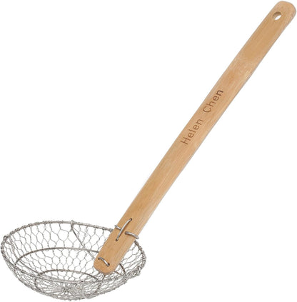 Deep Spider Strainer, 6-Inch Stainless Steel Mesh Basket With Bamboo Handle, For Noodles, Dumplings, Wontons, Deep Frying, And Draining Tasks