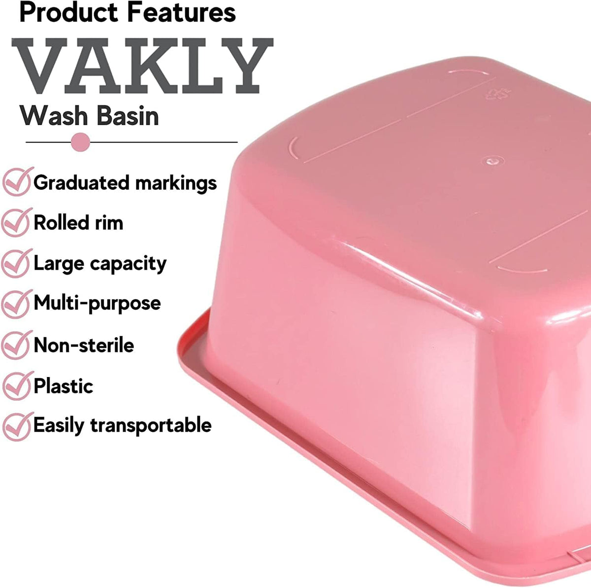 Plastic Wash Basin, 7 Qt, Rectangular, Graduated, 2 Pack