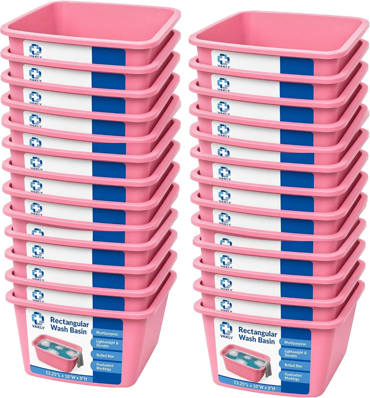 Plastic Wash Basin, 7 Qt, Rectangular, Graduated, 2 Pack