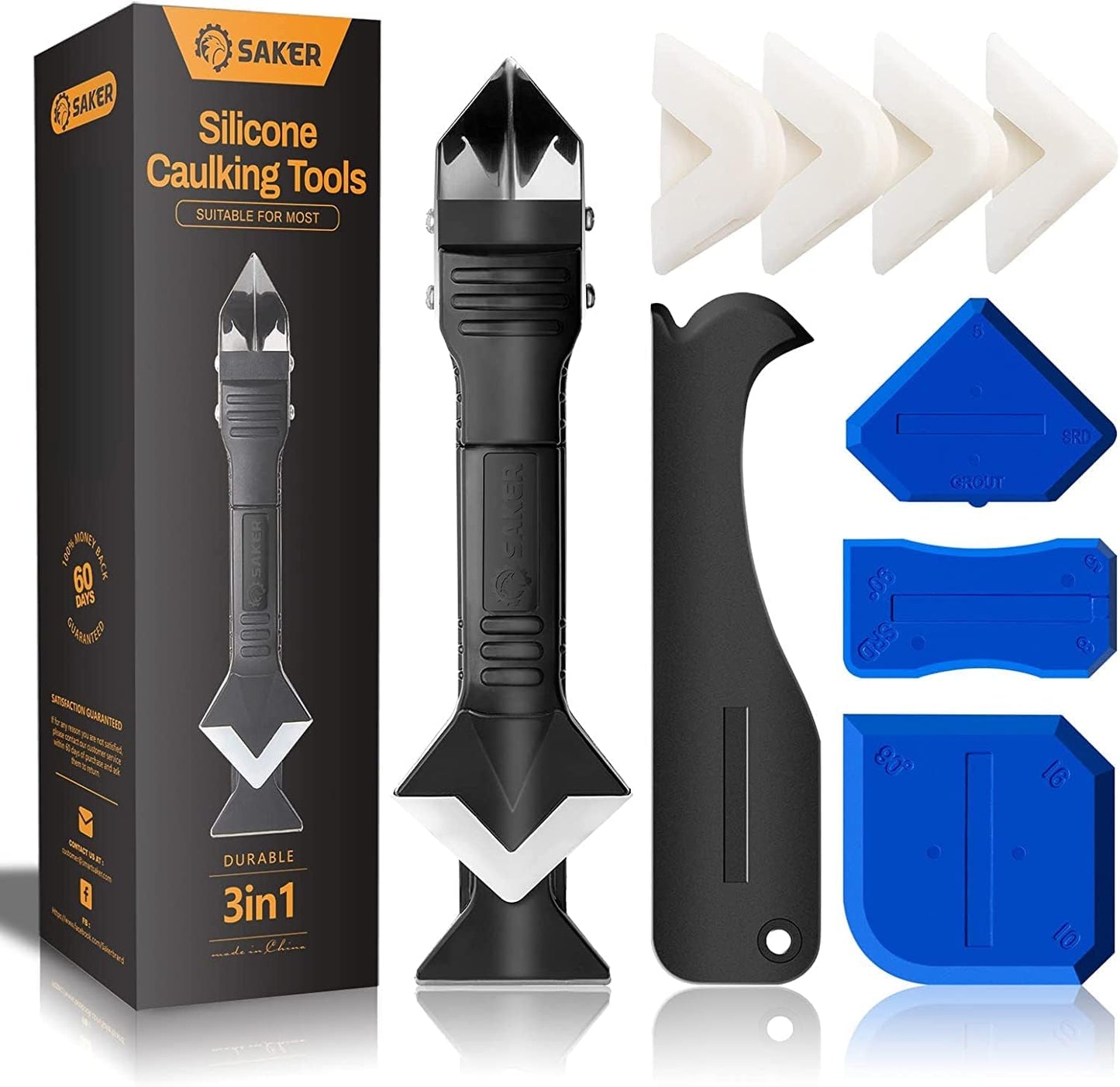 Silicone Caulking Tool 3-in-1 Grout Removal Tool and Sealant Finishing Scraper with Stainless Steelhead, Caulk Remover and Seam Repair Kit for Bathroom, Kitchen, Floor, Window and Sink Joints