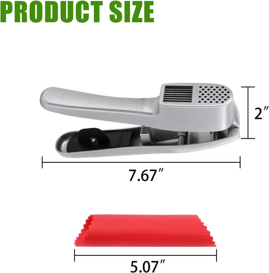 2 in 1 Garlic Press and Slicer with Built-In Cleaner and Silicone Peeler | Garlic Mincer Easily Mince and Crush Garlics, Ginger, Nuts, Seeds, Peeler Included, Peeling Cloves