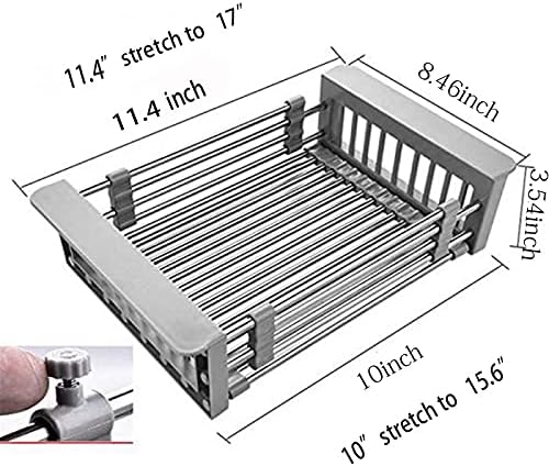 Stainless Steel Kitchen Drying Rack, Retractable Drain Basket with Adjustable Armrest, Over The Sink Dish Drying Rack