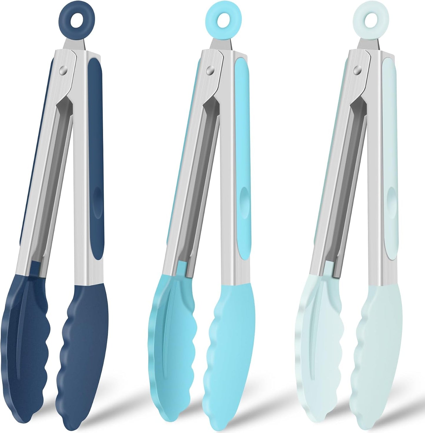Silicone Serving Tongs for Cooking 9-Inch Kitchen Tongs with Silicone Tips, Set of 3 (Gradient Blue)
