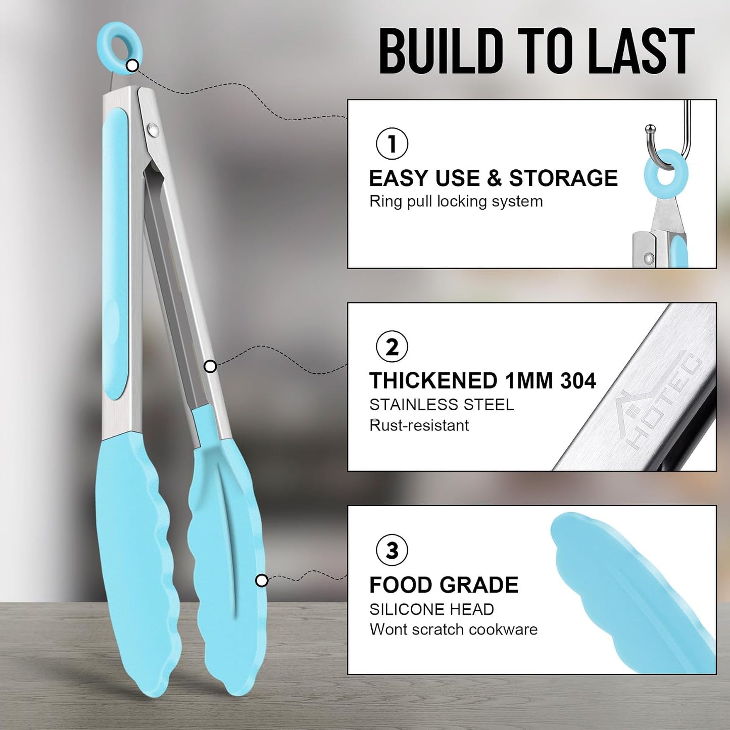 Silicone Serving Tongs for Cooking 9-Inch Kitchen Tongs with Silicone Tips, Set of 3 (Gradient Blue)