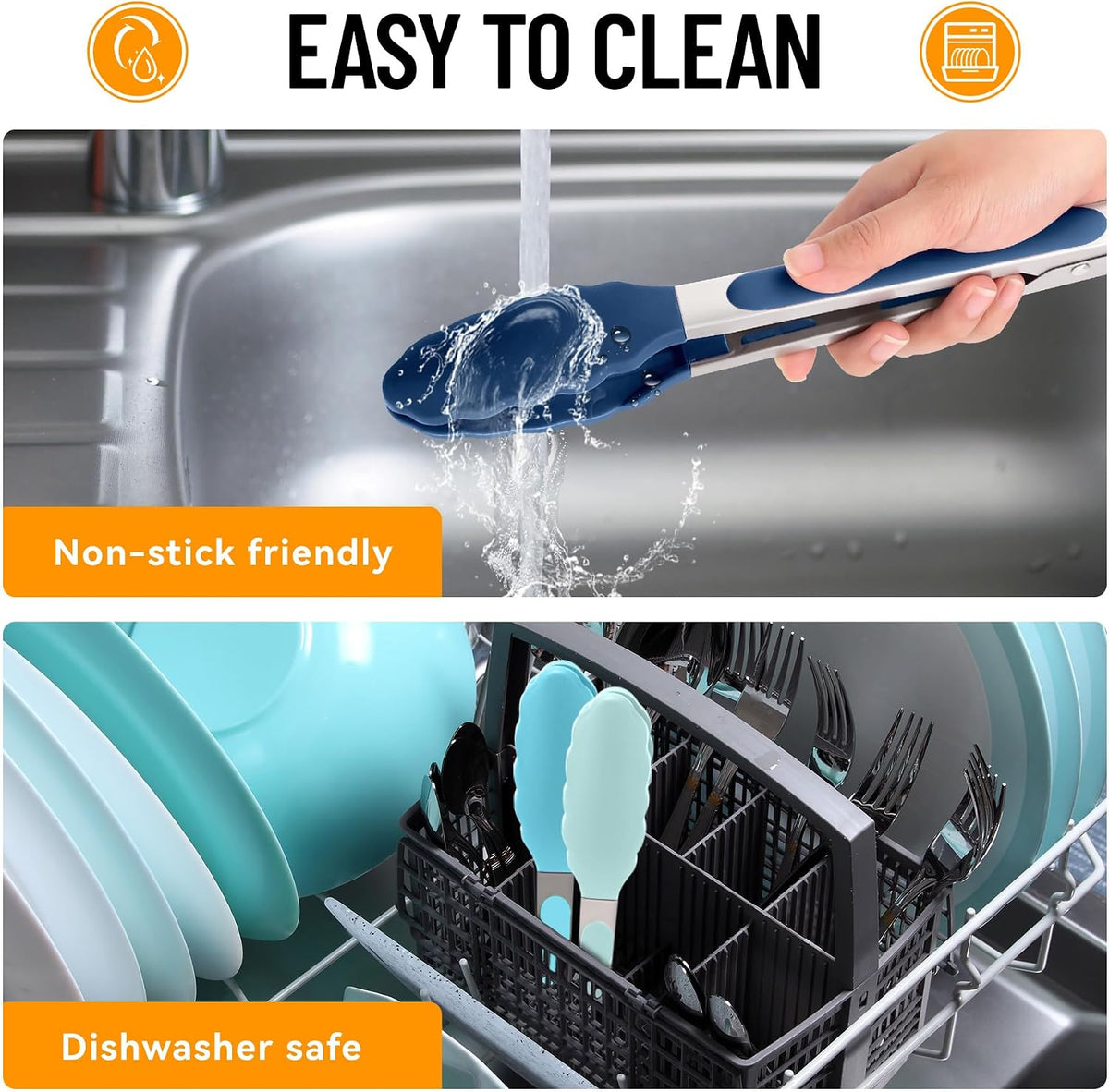 Silicone Serving Tongs for Cooking 9-Inch Kitchen Tongs with Silicone Tips, Set of 3 (Gradient Blue)