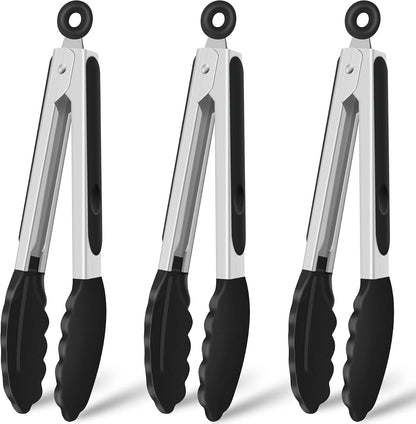 Silicone Serving Tongs for Cooking 9-Inch Kitchen Tongs with Silicone Tips, Set of 3 (Gradient Blue)