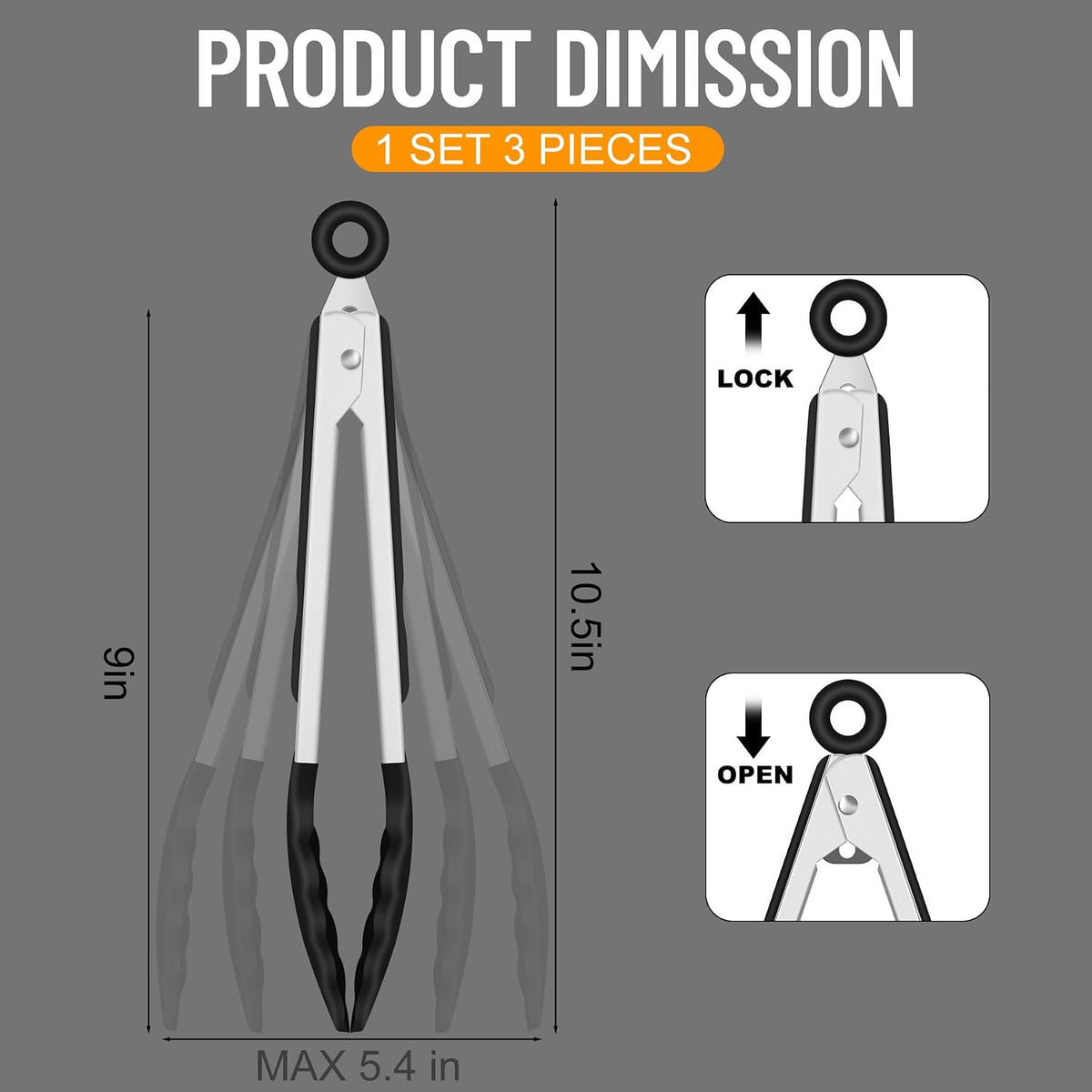 Silicone Serving Tongs for Cooking 9-Inch Kitchen Tongs with Silicone Tips, Set of 3 (Gradient Blue)