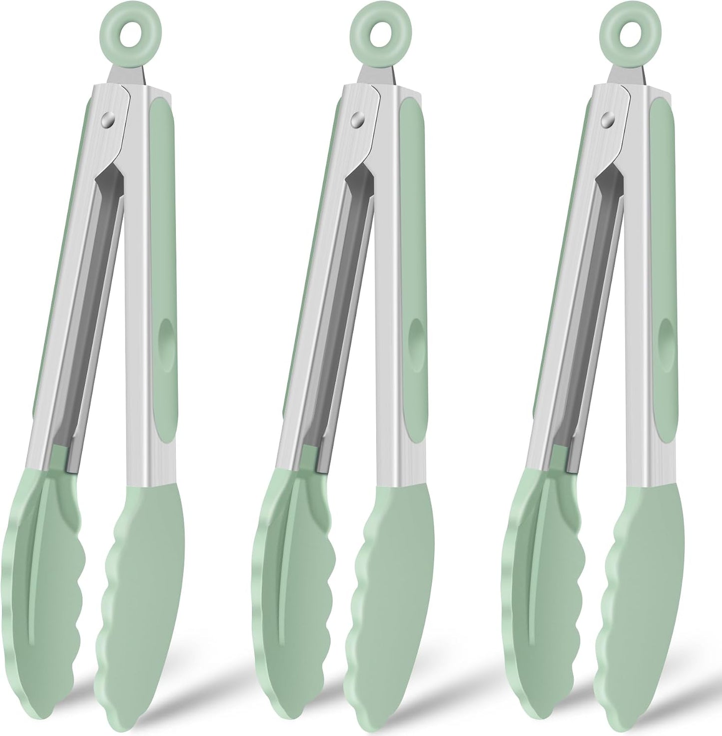 Silicone Serving Tongs for Cooking 9-Inch Kitchen Tongs with Silicone Tips, Set of 3 (Gradient Blue)
