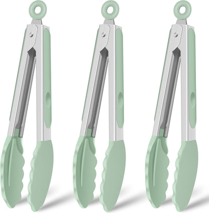 Silicone Serving Tongs for Cooking 9-Inch Kitchen Tongs with Silicone Tips, Set of 3 (Gradient Blue)