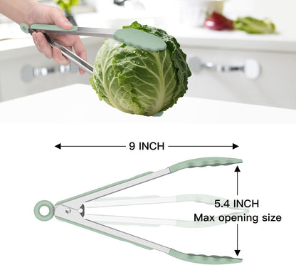 Silicone Serving Tongs for Cooking 9-Inch Kitchen Tongs with Silicone Tips, Set of 3 (Gradient Blue)