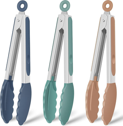 Silicone Serving Tongs for Cooking 9-Inch Kitchen Tongs with Silicone Tips, Set of 3 (Gradient Blue)