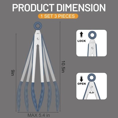 Silicone Serving Tongs for Cooking 9-Inch Kitchen Tongs with Silicone Tips, Set of 3 (Gradient Blue)