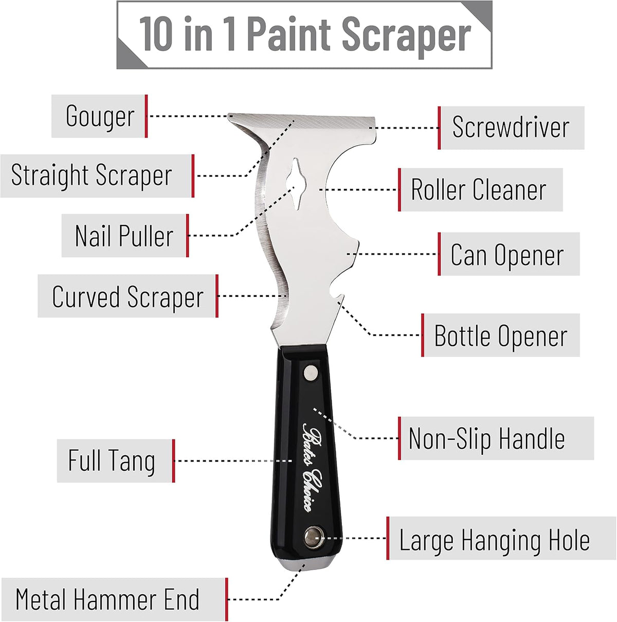 Bates- Paint Scraper, 10 in 1 Painters Tool, Scraper for Wood
