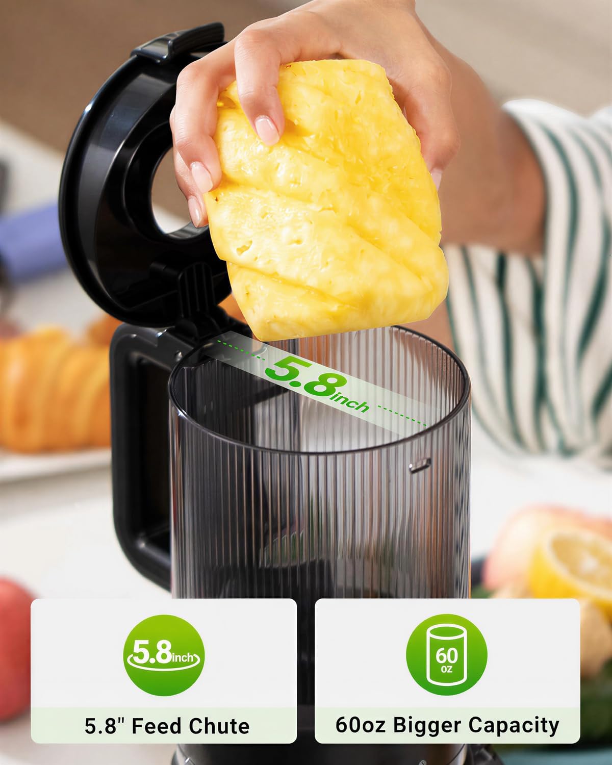 TUUMIIST Juicer Machines, Cold Press Juicer with 5.8" Extra Large Feed Chute Fit Whole Fruits & Vegetables Easy to Clean, High Juice Yield, BPA Free (Black)