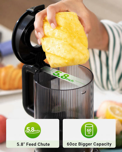 TUUMIIST Juicer Machines, Cold Press Juicer with 5.8" Extra Large Feed Chute Fit Whole Fruits & Vegetables Easy to Clean, High Juice Yield, BPA Free (Black)