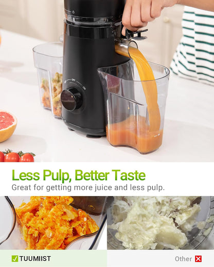TUUMIIST Juicer Machines, Cold Press Juicer with 5.8" Extra Large Feed Chute Fit Whole Fruits & Vegetables Easy to Clean, High Juice Yield, BPA Free (Black)