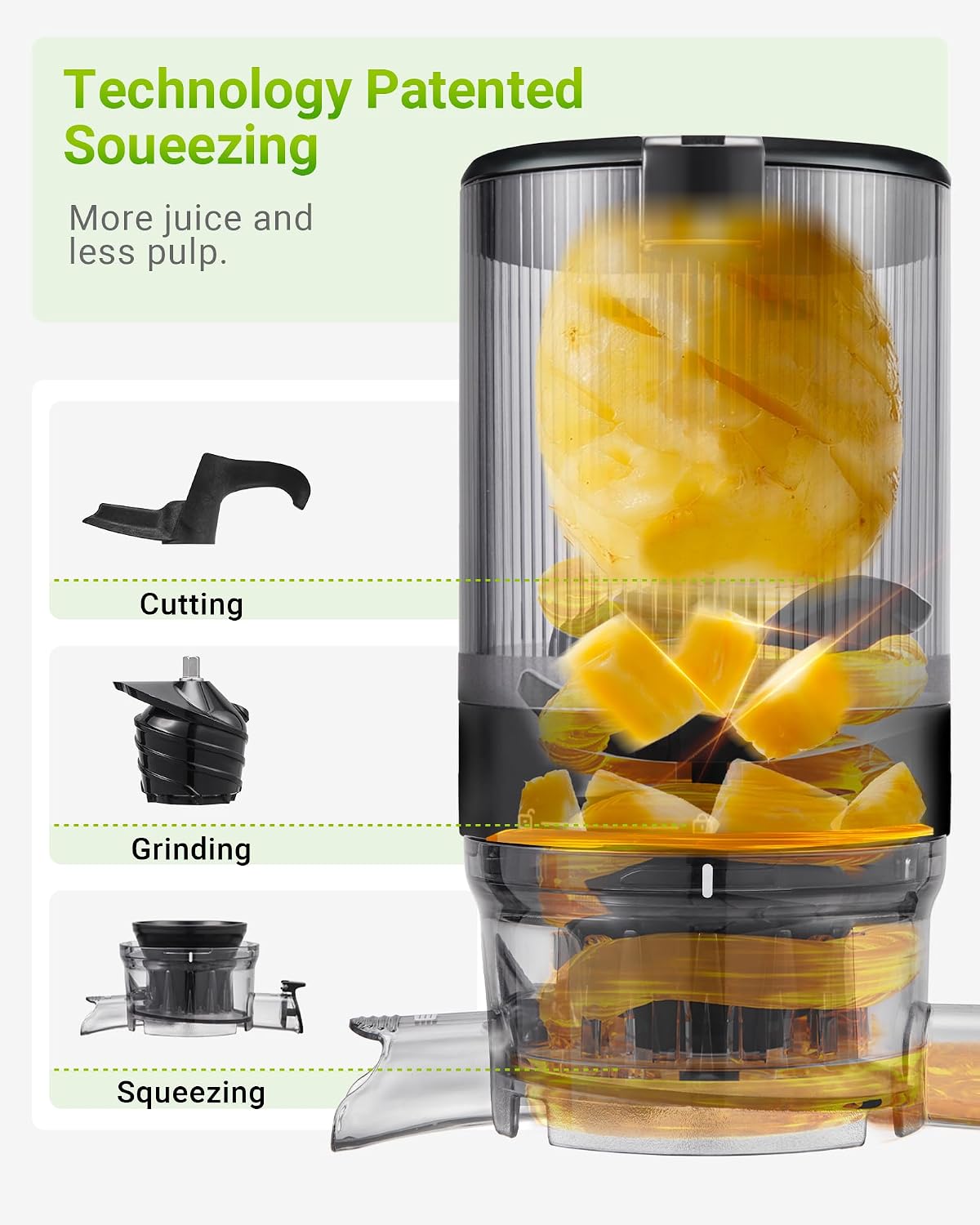 TUUMIIST Juicer Machines, Cold Press Juicer with 5.8" Extra Large Feed Chute Fit Whole Fruits & Vegetables Easy to Clean, High Juice Yield, BPA Free (Black)