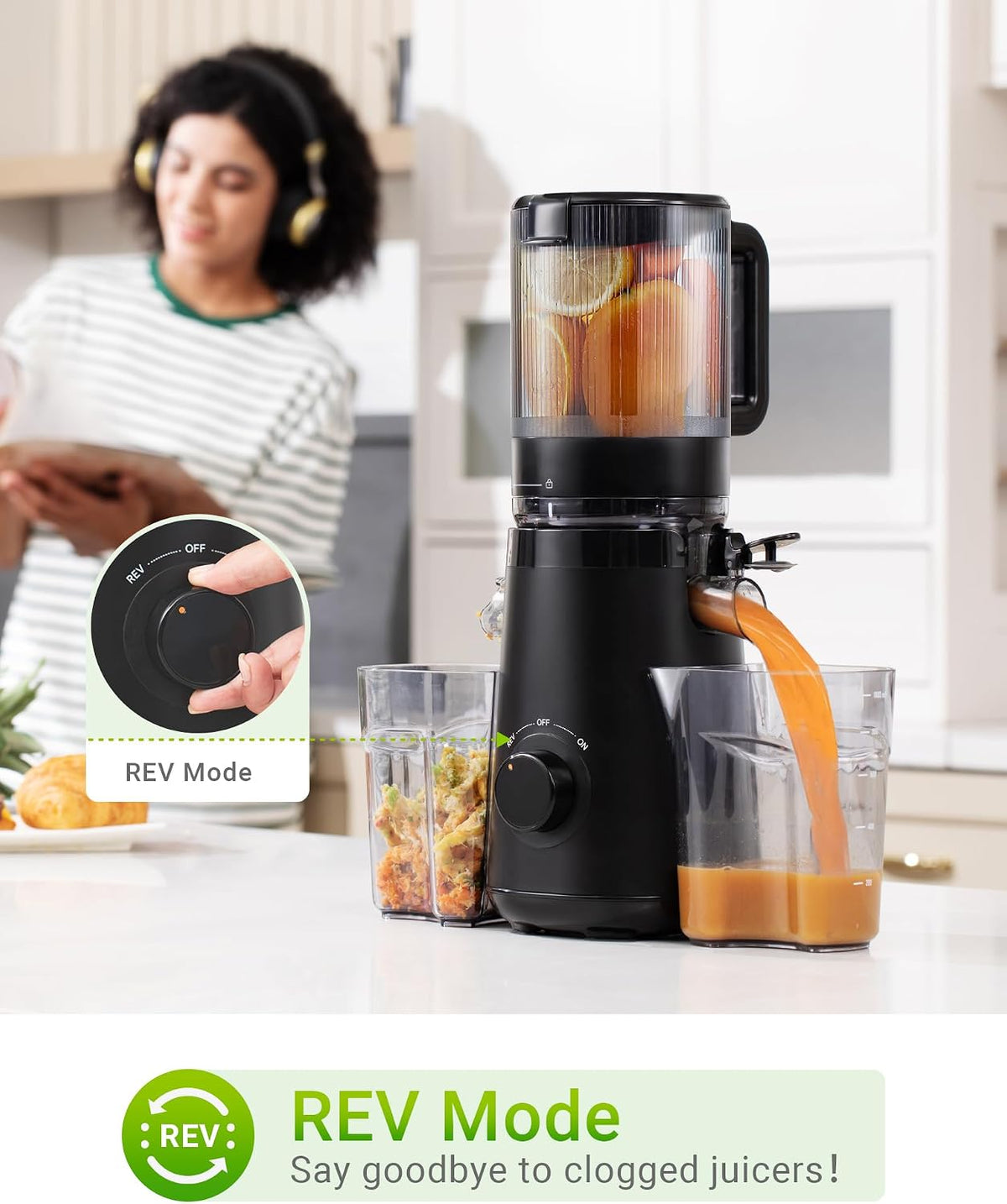 TUUMIIST Juicer Machines, Cold Press Juicer with 5.8" Extra Large Feed Chute Fit Whole Fruits & Vegetables Easy to Clean, High Juice Yield, BPA Free (Black)
