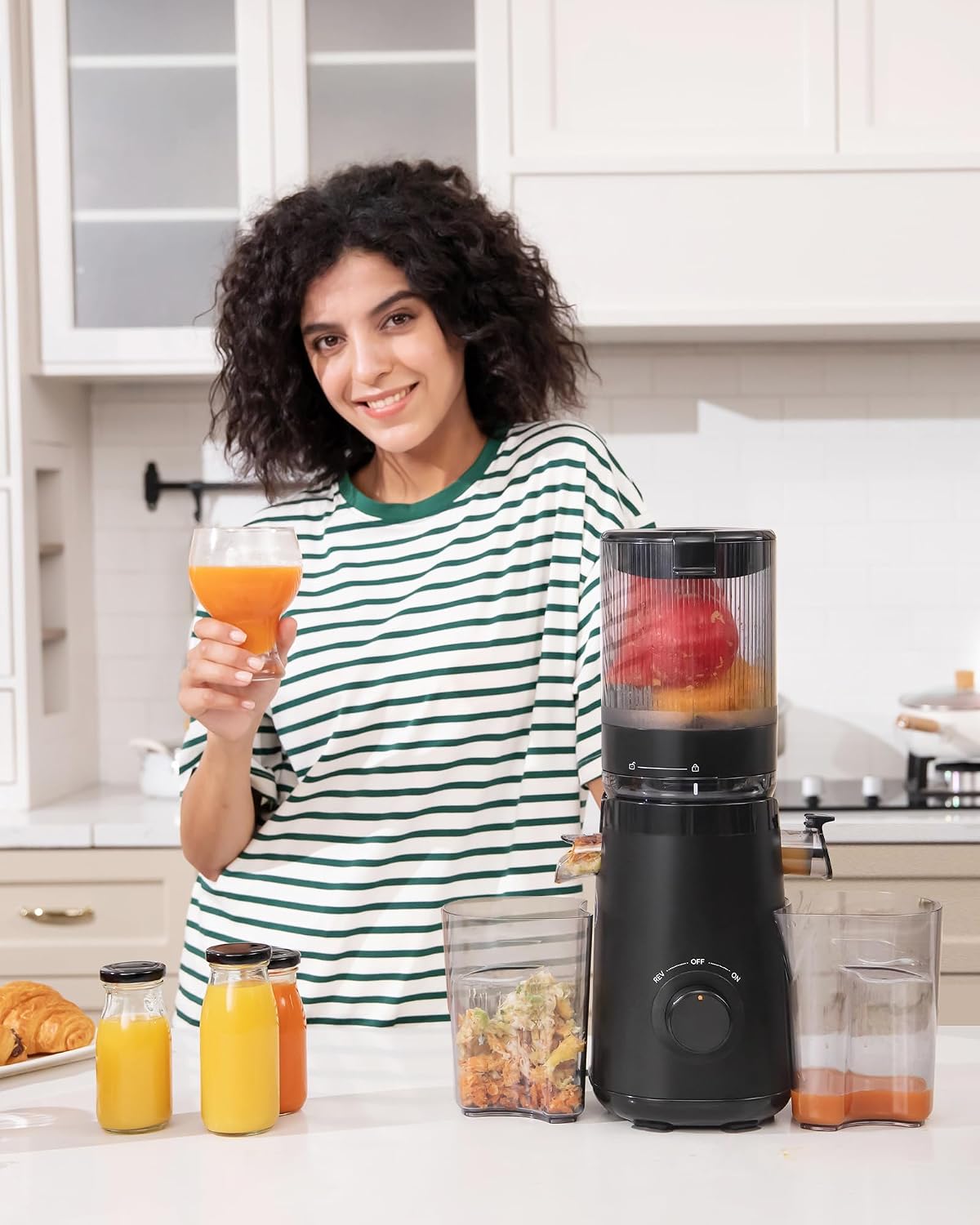 TUUMIIST Juicer Machines, Cold Press Juicer with 5.8" Extra Large Feed Chute Fit Whole Fruits & Vegetables Easy to Clean, High Juice Yield, BPA Free (Black)