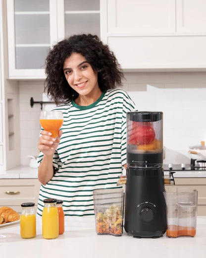 TUUMIIST Juicer Machines, Cold Press Juicer with 5.8" Extra Large Feed Chute Fit Whole Fruits & Vegetables Easy to Clean, High Juice Yield, BPA Free (Black)