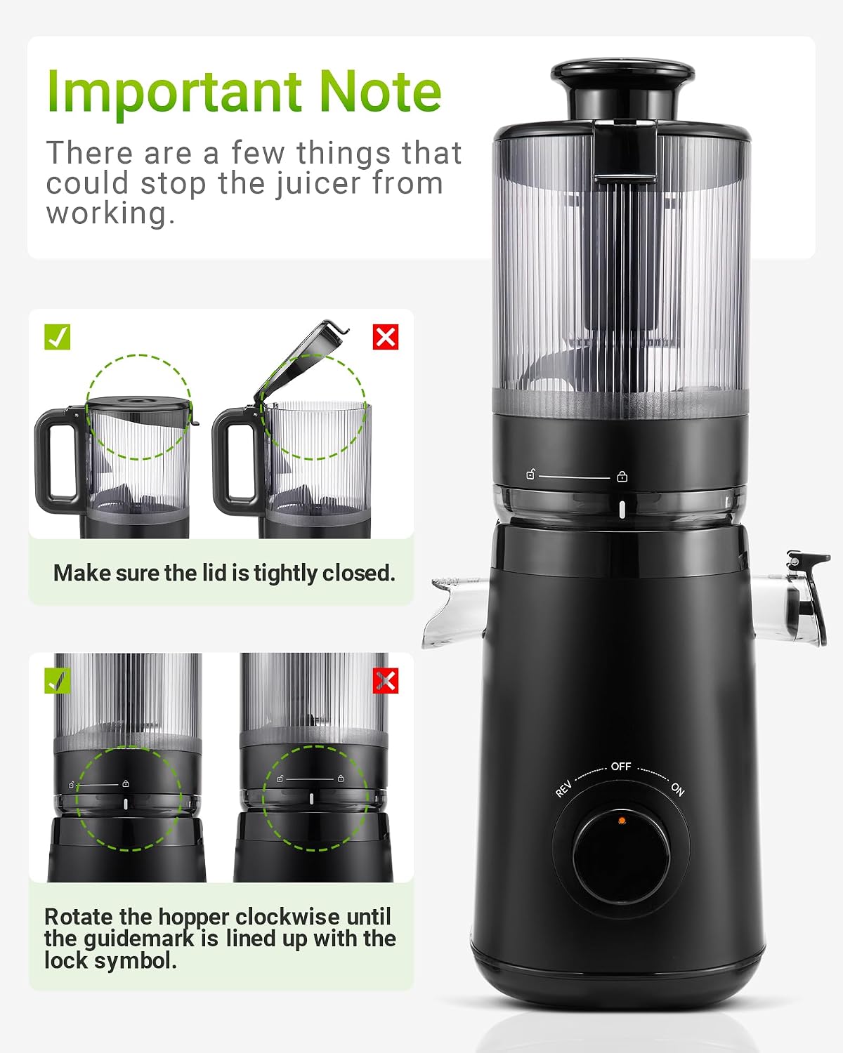TUUMIIST Juicer Machines, Cold Press Juicer with 5.8" Extra Large Feed Chute Fit Whole Fruits & Vegetables Easy to Clean, High Juice Yield, BPA Free (Black)
