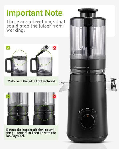 TUUMIIST Juicer Machines, Cold Press Juicer with 5.8" Extra Large Feed Chute Fit Whole Fruits & Vegetables Easy to Clean, High Juice Yield, BPA Free (Black)