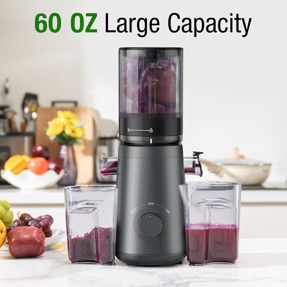TUUMIIST Juicer Machines, Cold Press Juicer with 5.8" Extra Large Feed Chute Fit Whole Fruits & Vegetables Easy to Clean, High Juice Yield, BPA Free (Black)