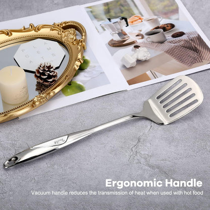 Spatula, Metal Spatula for Kitchen, Stainless Steel Slotted Turner, Hollow Handle Heat-Resistant Design, Ergonomic Dual-Handed Grip, Gift for Family