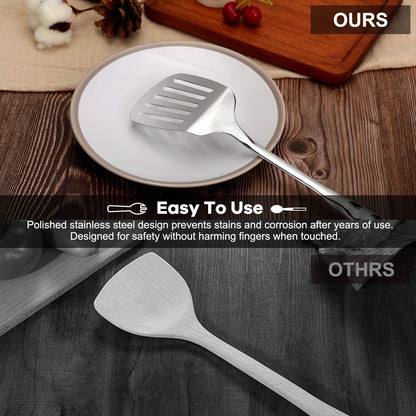 Spatula, Metal Spatula for Kitchen, Stainless Steel Slotted Turner, Hollow Handle Heat-Resistant Design, Ergonomic Dual-Handed Grip, Gift for Family