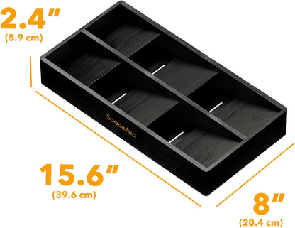 Bamboo Silverware Drawer Organizer with Labels, Kitchen Utensil Tray Holder Organizer for Flatware, Cutlery, Spoon and Knives Drawer Storage Organization (Natural, 6 Slots)