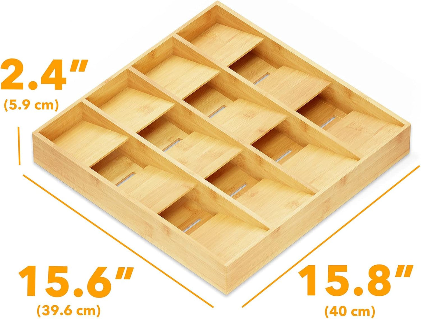 Bamboo Silverware Drawer Organizer with Labels, Kitchen Utensil Tray Holder Organizer for Flatware, Cutlery, Spoon and Knives Drawer Storage Organization (Natural, 6 Slots)