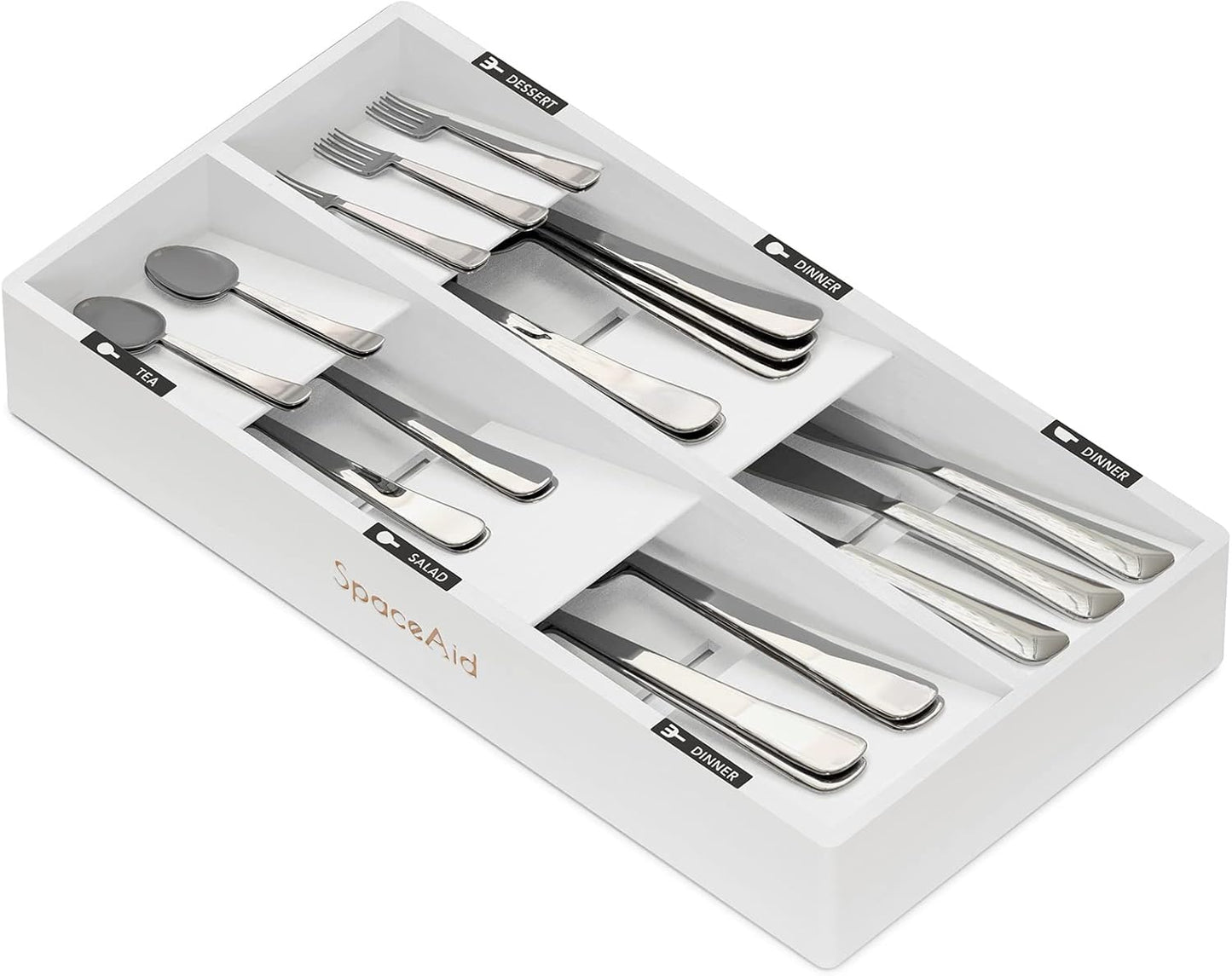 Bamboo Silverware Drawer Organizer with Labels, Kitchen Utensil Tray Holder Organizer for Flatware, Cutlery, Spoon and Knives Drawer Storage Organization (Natural, 6 Slots)