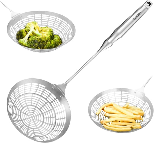 Upgraded Stainless Steel Spider Strainer Skimmer Ladle for Cooking and Frying, Kitchen Utensils Wire Strainer Pasta Spoon (S)