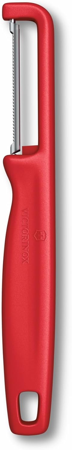 Iota Peeler for Vegetables Fruits, Serrated Edge,Swiss Made, Red | Lightweight and durable vegetable peeler with extra sharp serrated blade, dishwasher safe
