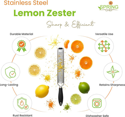 Stainless Steel Lemon Zester - Garlic & Ginger Grater - Black | Premium Zester with Rustproof Blade, Cheese Grater with Handle for Parmesan, Nutmeg, Lime - Durable Citrus Zester, Fine Shred