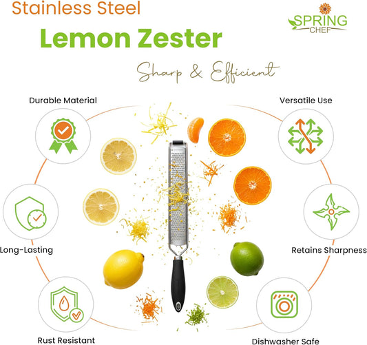 Stainless Steel Lemon Zester - Garlic & Ginger Grater - Black | Premium Zester with Rustproof Blade, Cheese Grater with Handle for Parmesan, Nutmeg, Lime - Durable Citrus Zester, Fine Shred