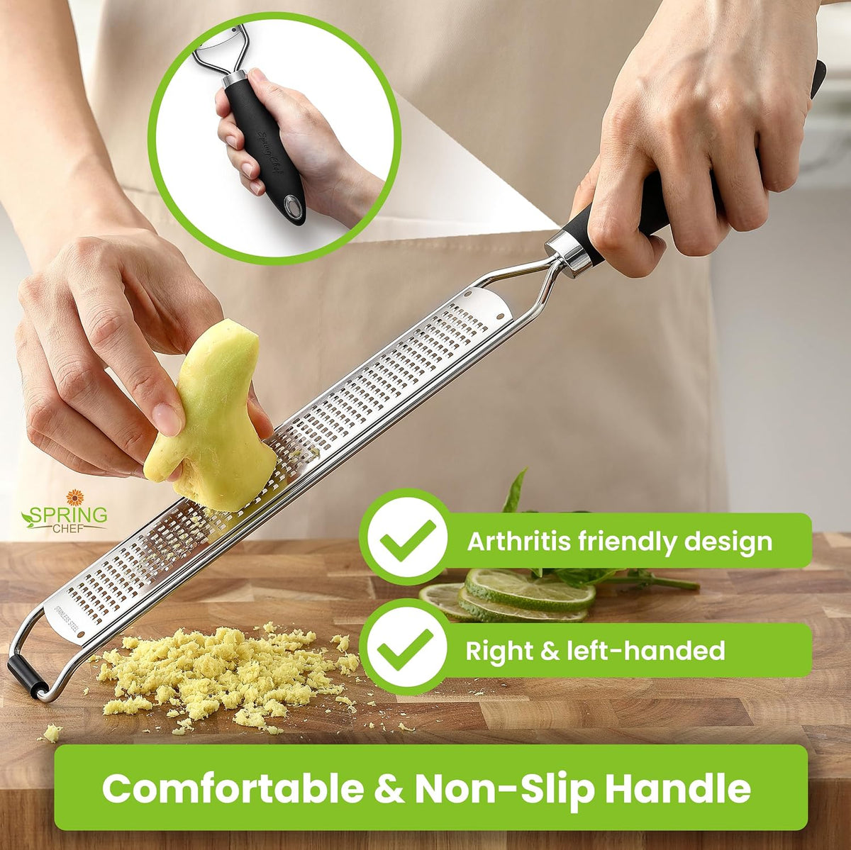 Stainless Steel Lemon Zester - Garlic & Ginger Grater - Black | Premium Zester with Rustproof Blade, Cheese Grater with Handle for Parmesan, Nutmeg, Lime - Durable Citrus Zester, Fine Shred