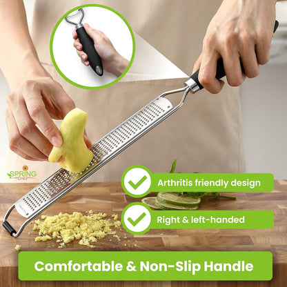 Stainless Steel Lemon Zester - Garlic & Ginger Grater - Black | Premium Zester with Rustproof Blade, Cheese Grater with Handle for Parmesan, Nutmeg, Lime - Durable Citrus Zester, Fine Shred