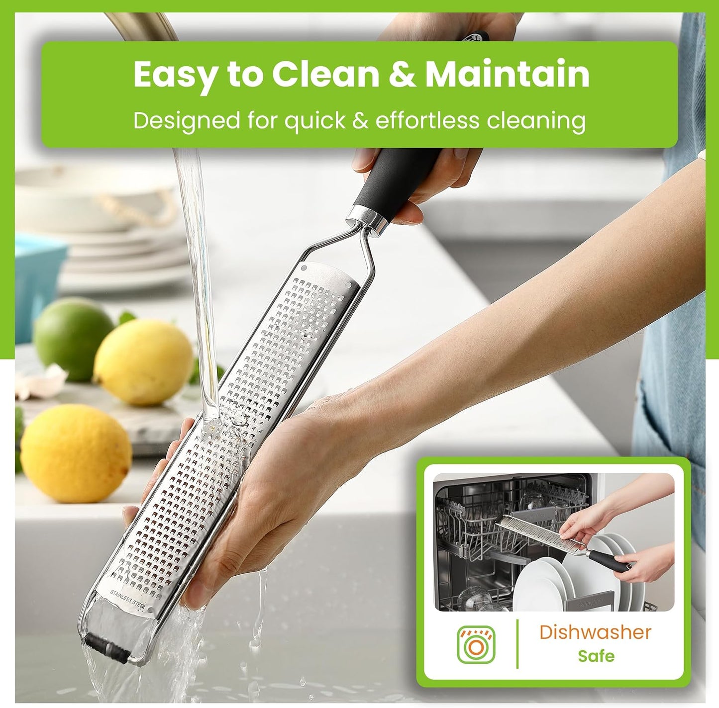 Stainless Steel Lemon Zester - Garlic & Ginger Grater - Black | Premium Zester with Rustproof Blade, Cheese Grater with Handle for Parmesan, Nutmeg, Lime - Durable Citrus Zester, Fine Shred