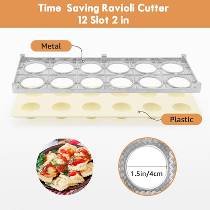 8in1 Ravioli Gnocchi Pasta Dumpling Noodle Maker Cutter Press Mold Stamp - Pasta Manual Accessories Homemade Essentials Making Tool Kit w/Silicone Pastry Mats, Wooden Dough Roller Rolling Pin