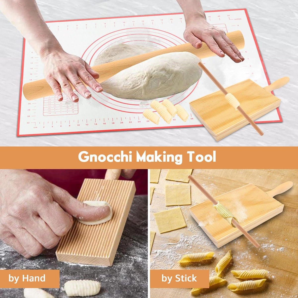 8in1 Ravioli Gnocchi Pasta Dumpling Noodle Maker Cutter Press Mold Stamp - Pasta Manual Accessories Homemade Essentials Making Tool Kit w/Silicone Pastry Mats, Wooden Dough Roller Rolling Pin