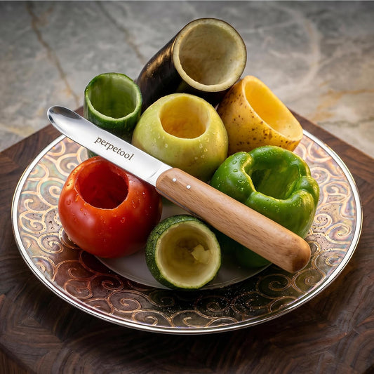 Vegetable Corer Tool, Zucchini & Eggplant Corer, Stainless Steel Blade | Stainless Steel vegetable corer tool with Wooden Handle for easy coring of zucchini, eggplant, kousa, squash, pepper