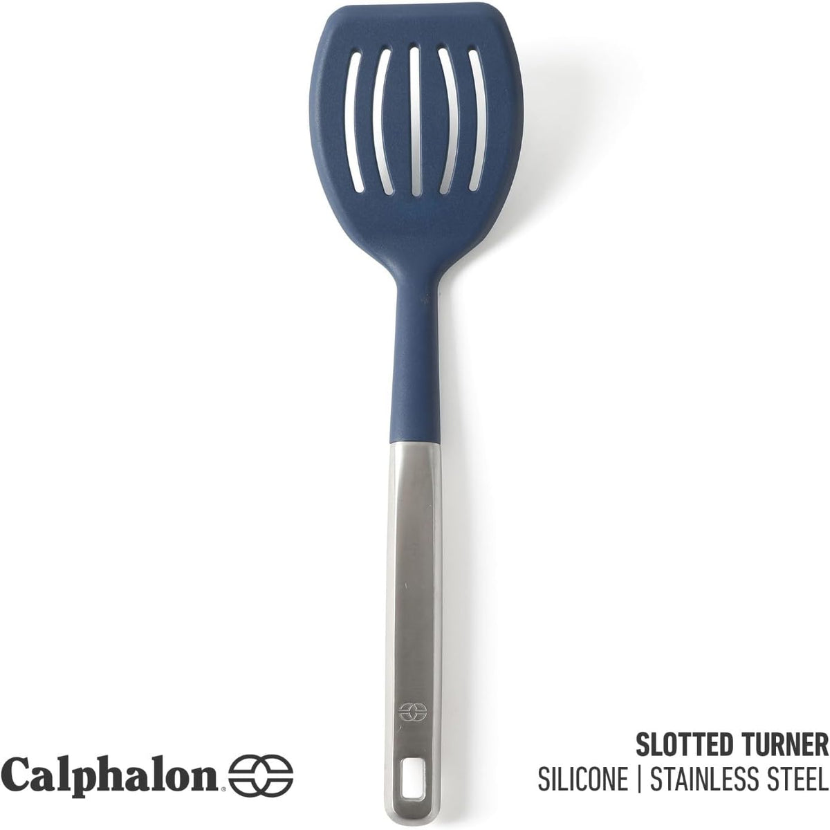 Prime Slotted Turner, Kitchen Flipping Spatula, Slotted Spatula with Silicone Head and Stainless Steel Handle, Heat Resistant Nonstick Cookware for Flipping and Draining (Navy Blue)