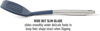 Prime Slotted Turner, Kitchen Flipping Spatula, Slotted Spatula with Silicone Head and Stainless Steel Handle, Heat Resistant Nonstick Cookware for Flipping and Draining (Navy Blue)