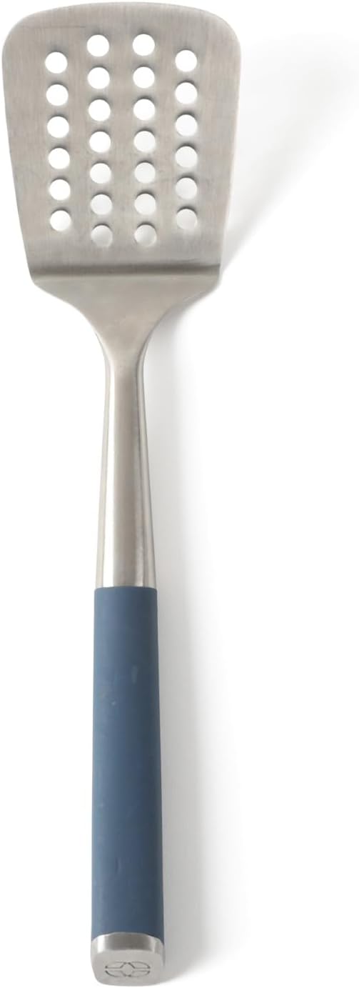 Prime Slotted Turner, Kitchen Flipping Spatula, Slotted Spatula with Silicone Head and Stainless Steel Handle, Heat Resistant Nonstick Cookware for Flipping and Draining (Navy Blue)